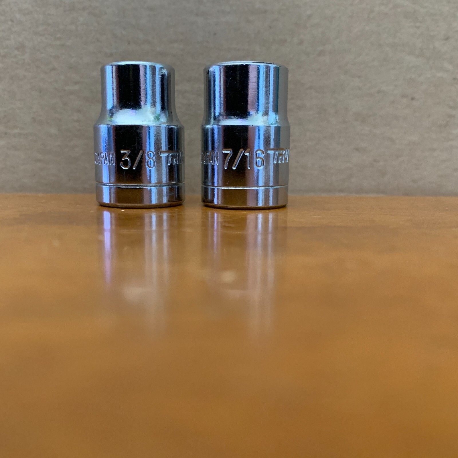 Lot, 2 TRUECRAFT Japan shallow SOCKETS (3/8, 7/16) 6 pt, 3/8 drv True Craft Cr-V
