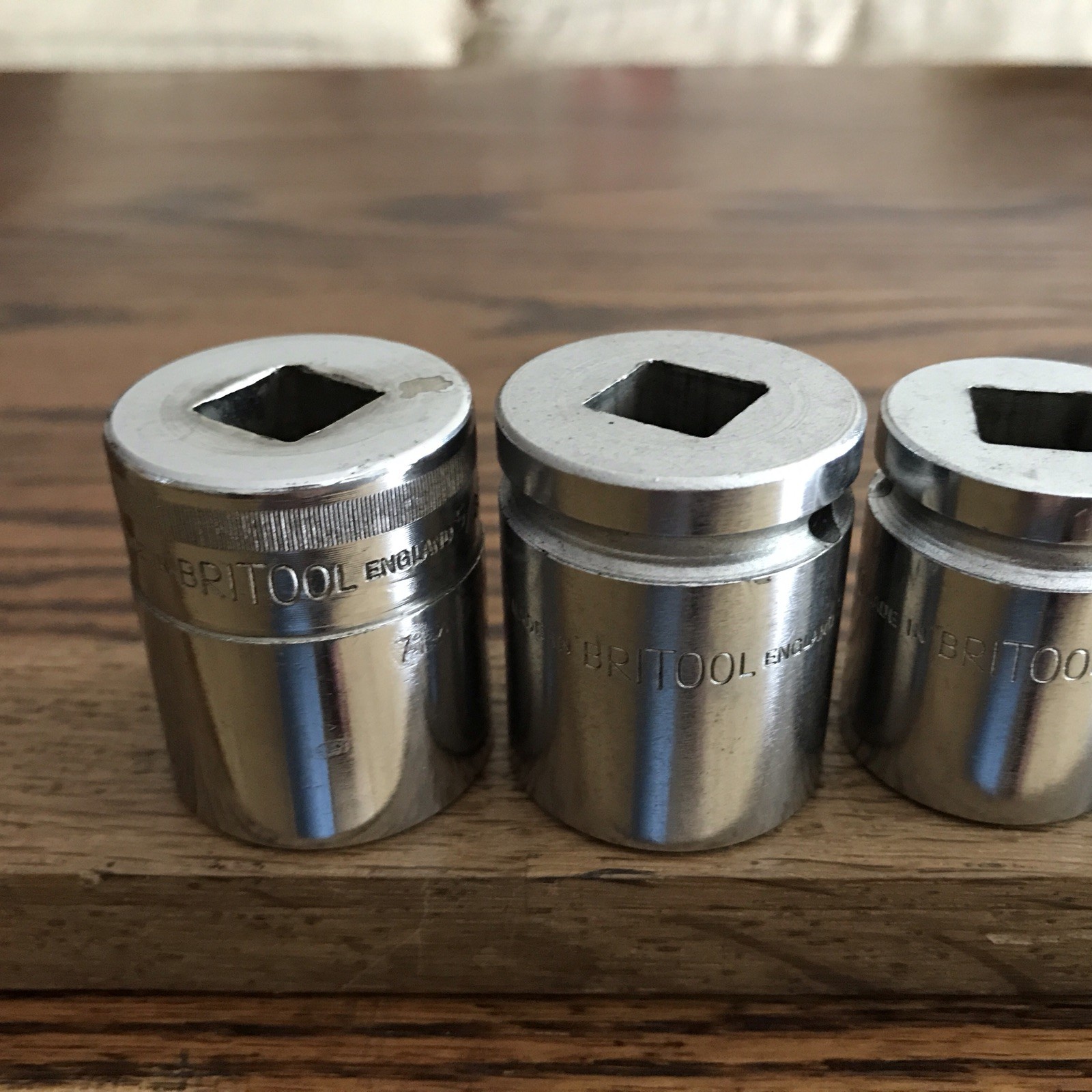 7 Vintage Britool Sockets 9/16”To 3/16”Whitworth With 1/2” Drive . C