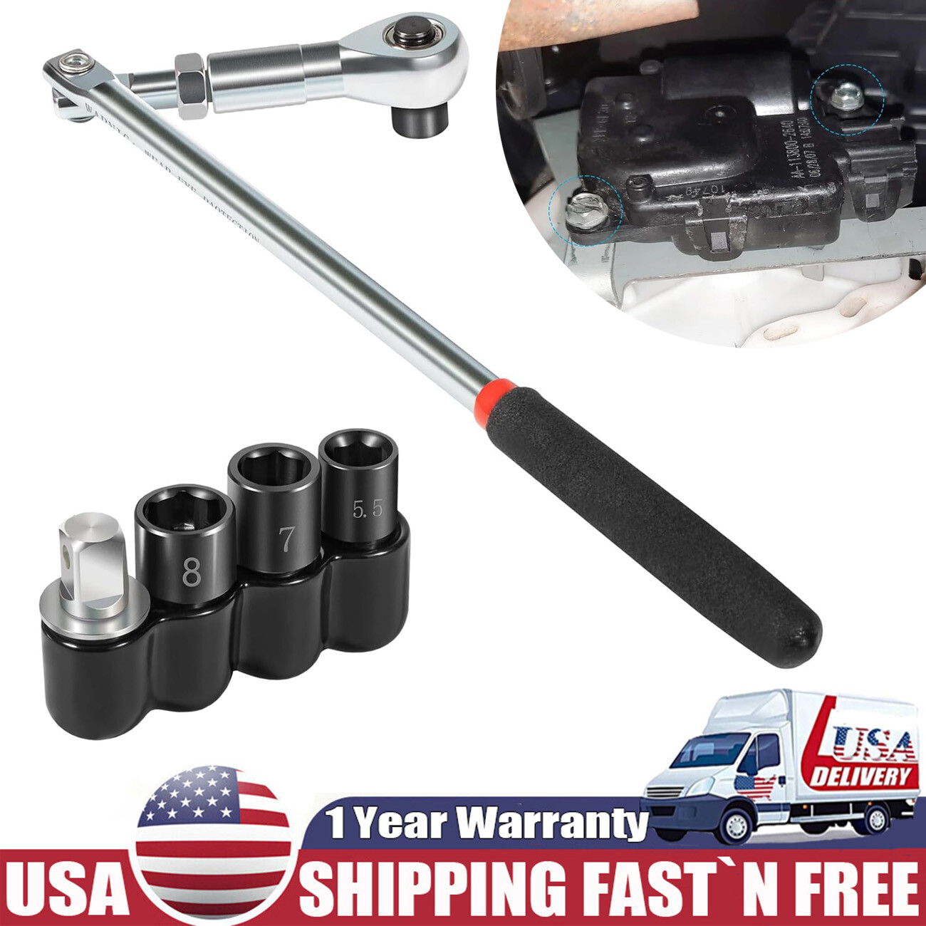 64180 Actuator Motor Wrench Kit 5.5mm 7mm 8mm Sockets 1/4″ Square Drive Adapter