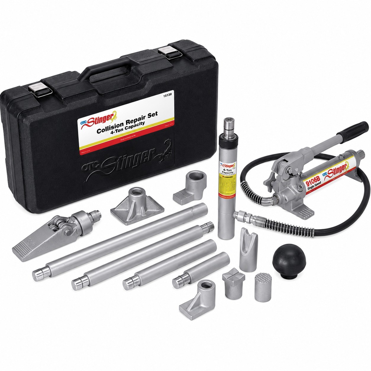 OTC 1513B 4-Ton Collision Repair Set, 4″ Ram Stroke, Sturdy Plastic Case