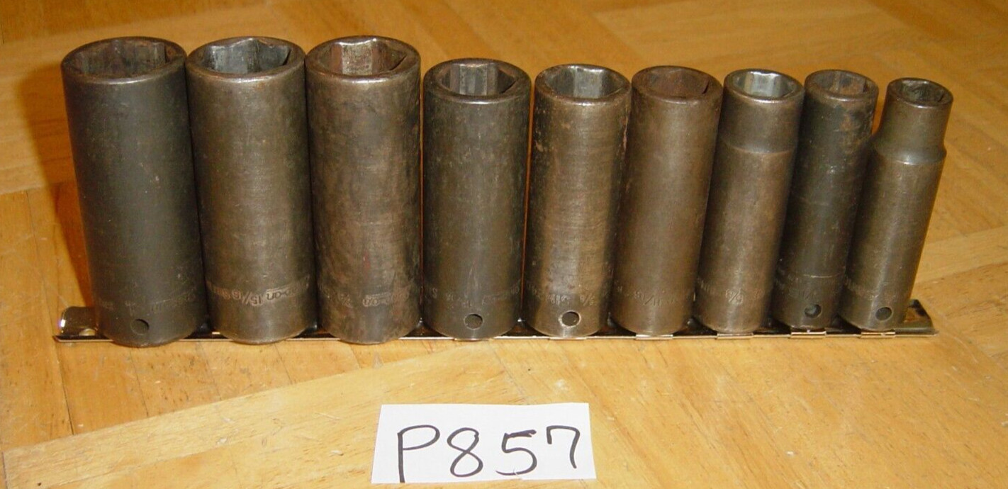 SNAP-ON TOOLS 9 PIECE 1/2 DRIVE SAE. DEEP IMPACT SOCKET SET 309SIMYA