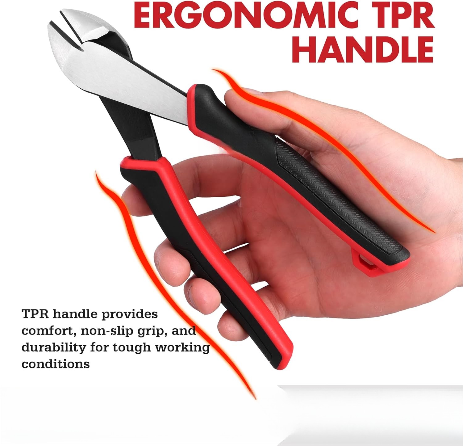 High Leverage Diagonal Pliers, 8-Inch Wire Cutter with Comfort TPR Handles