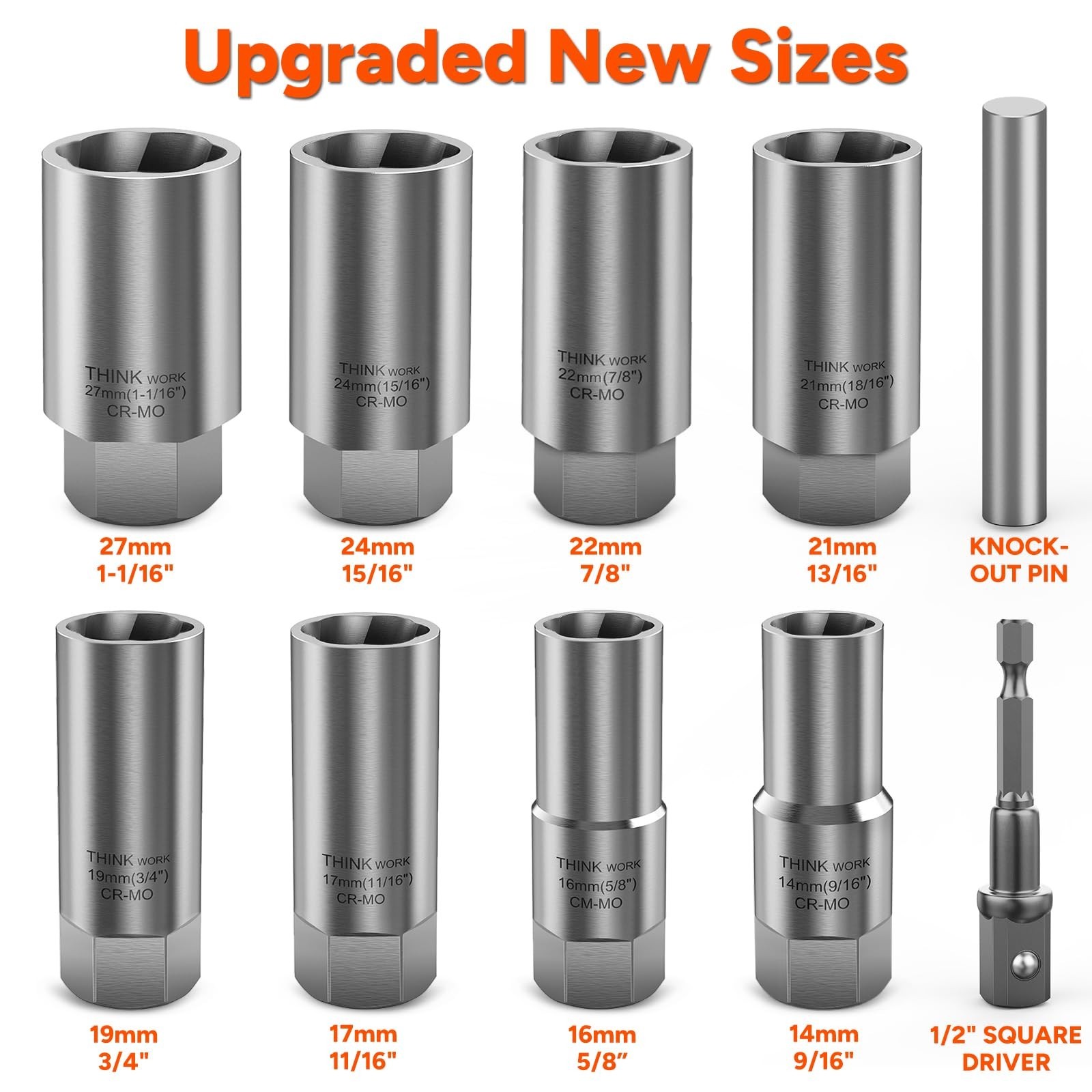 10-Piece Lug Nut Extractor Set, 1/2″ Drive, for Damaged/Rusted Fasteners, 14-27m