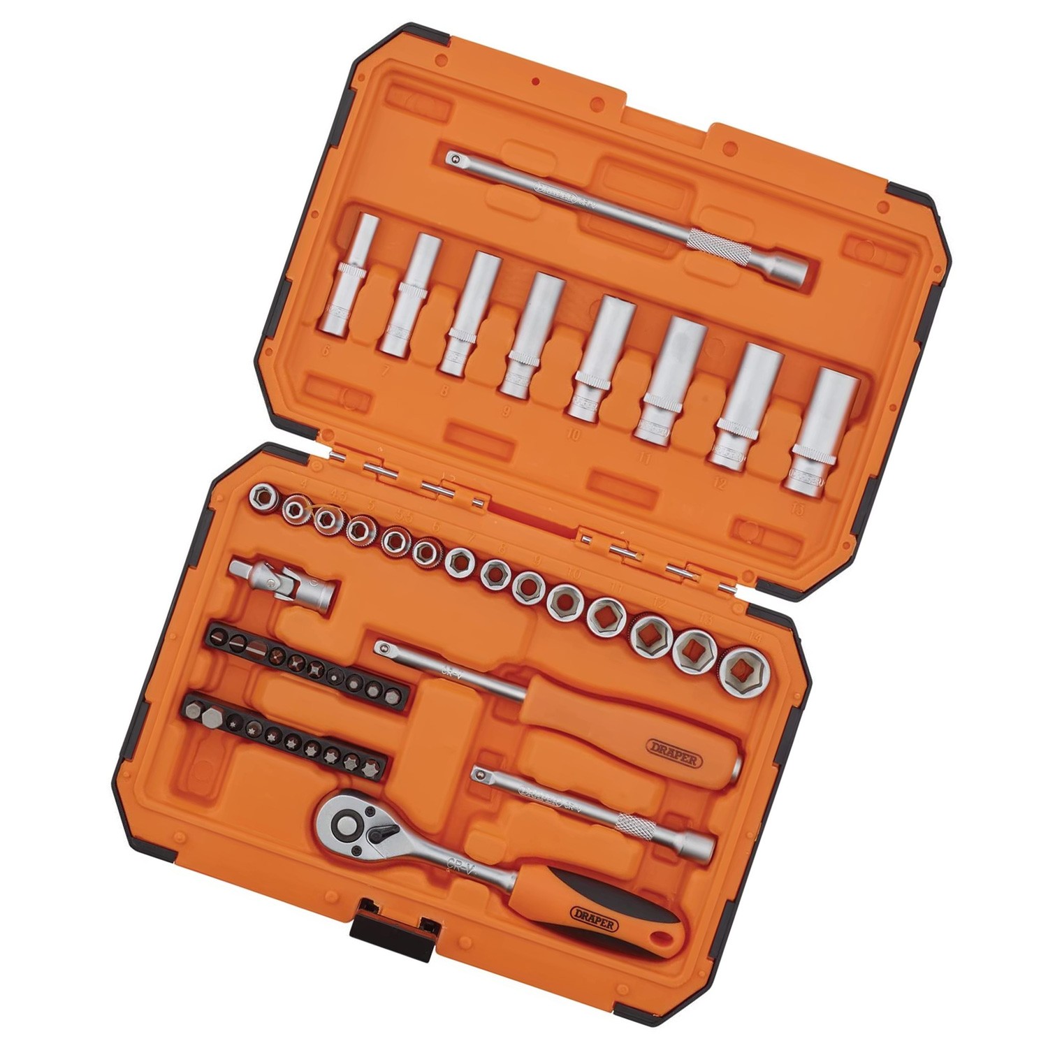 1/4″ Drive Socket & Bit Set 47pc Draper HI-TORQ® Chrome Vanadium 6 Point Sockets