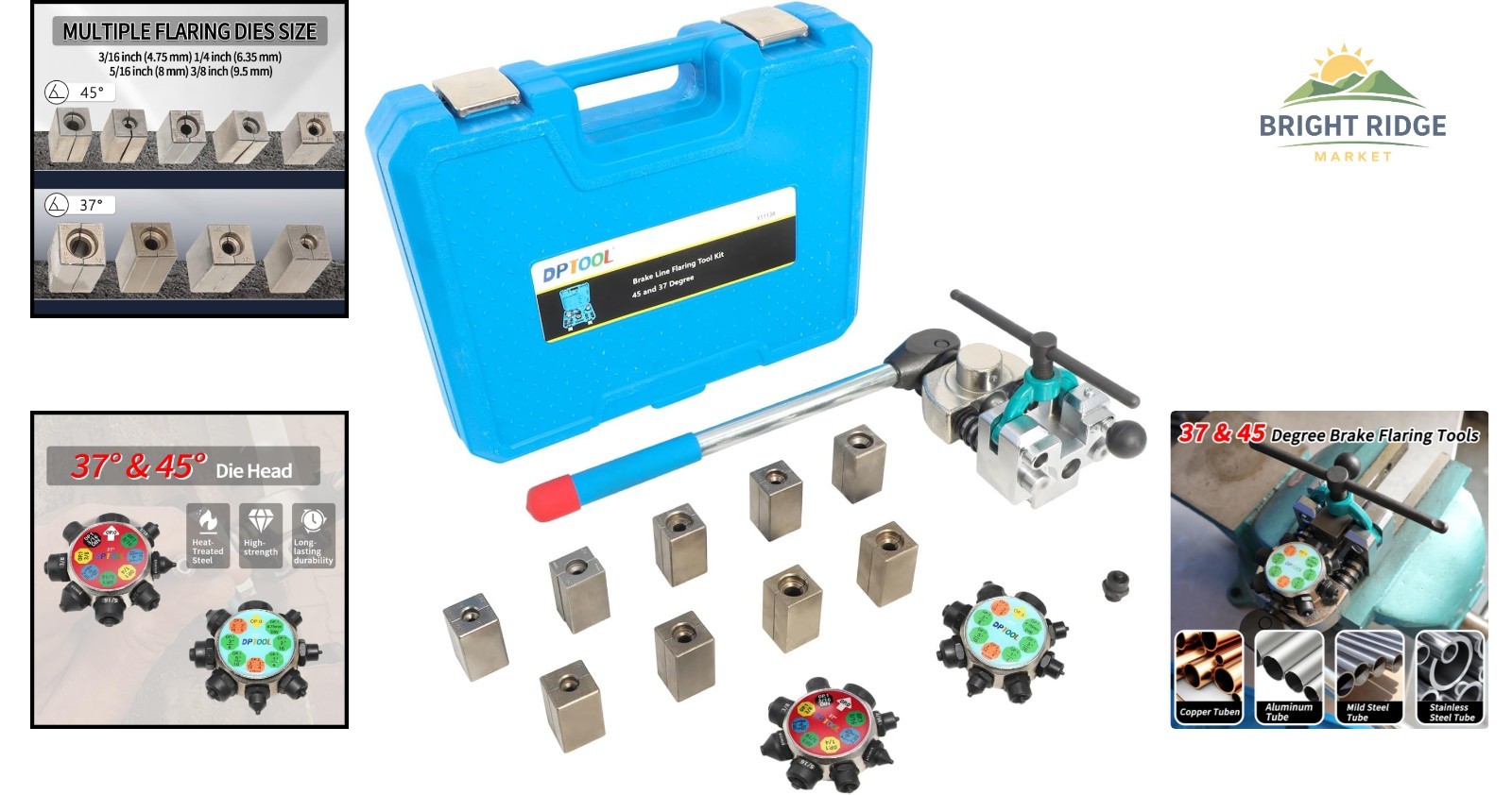 Brake Line Flaring Tool Kit for 3/16″ to 3/8″ Tubing with 37 & 45 Degree Flares