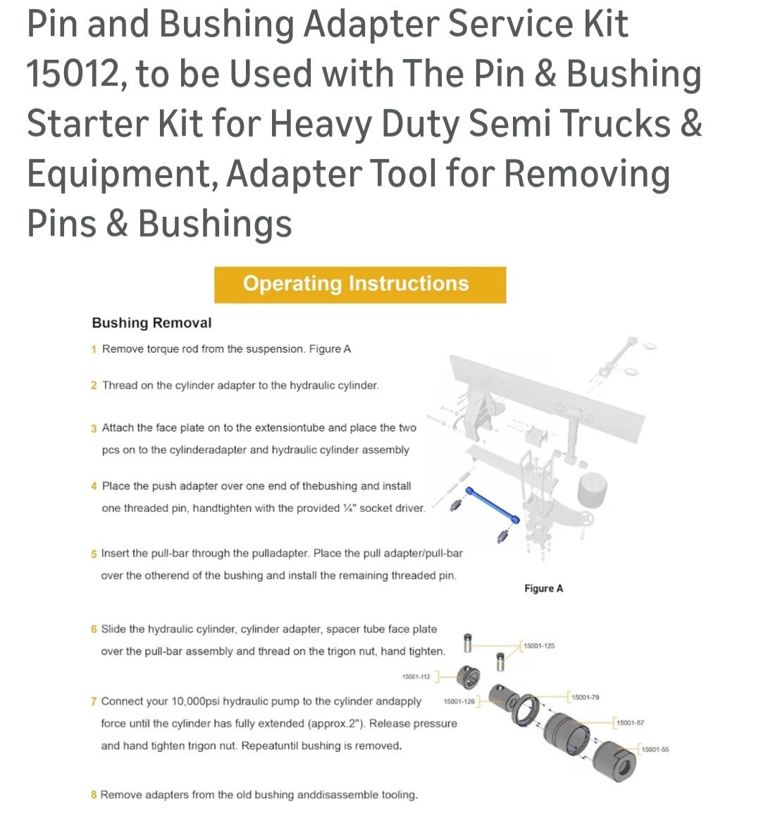Pin and Bushing Adapter Service Kit 15012, to be Used with The Pin & Bushing