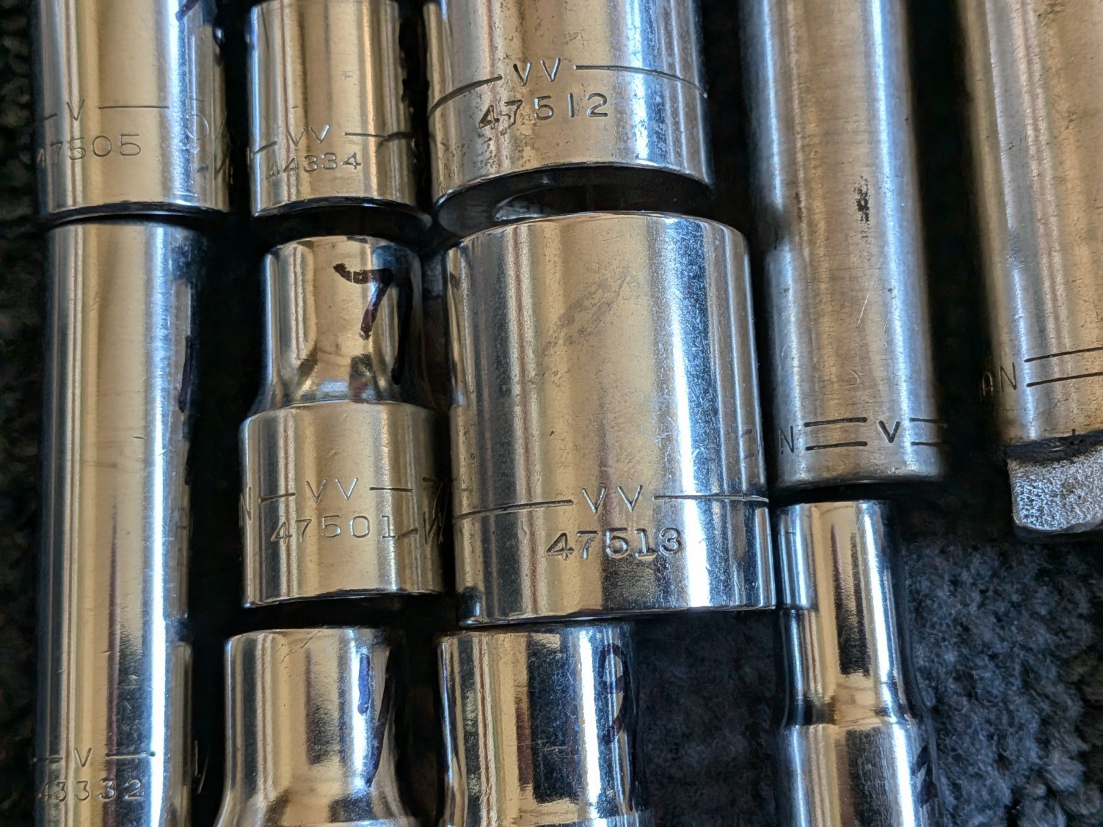 Vintage Craftsman Lot Of 19 SAE 3/8” 1/2″ Drive V-VV- sockets 6Pt 12pt