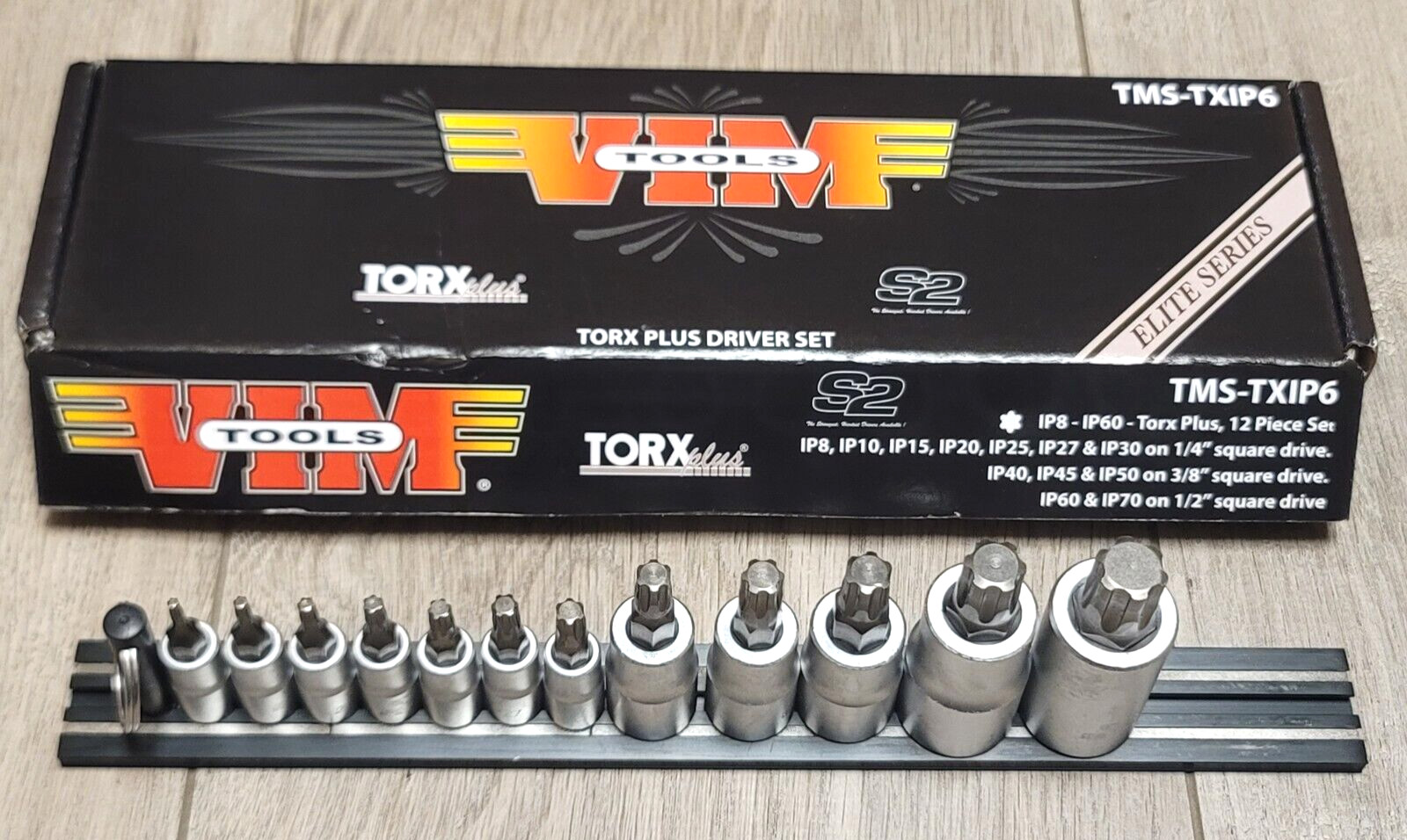 VIM 12pc Torx Plus S2 Bit Socket Set IP8 to IP60 w/ Magnetic Rail #TMS-TXIP6