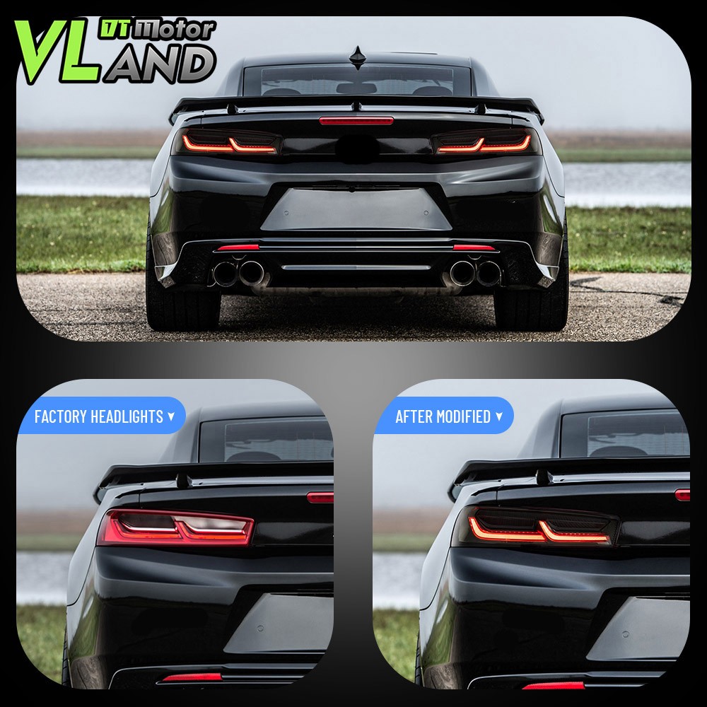 Set VLAND LED Tail Lights For Chevy Camaro 2016-2018 DRL FULL Smoked Sequential
