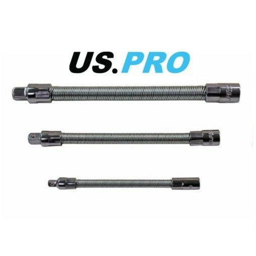 US Pro Flexible Extension Bar Adaptor Set 3pc 1/4″ 3/8″ 1/2″ Drives 4144