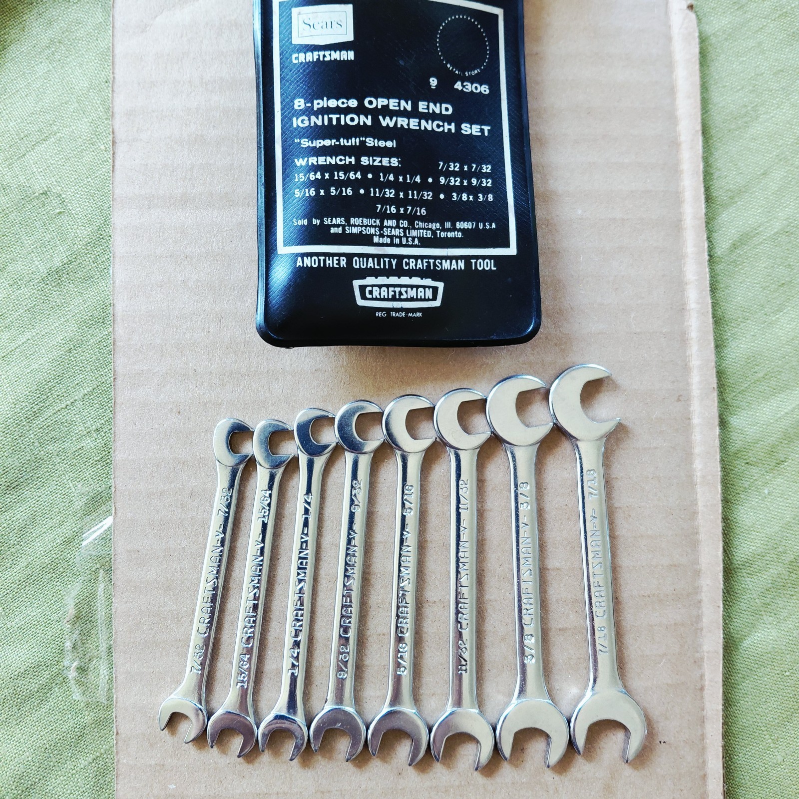 8pc.CRAFTSMAN 4306 SAE -V- OPEN END Ignition Wrench Set USA Vintage