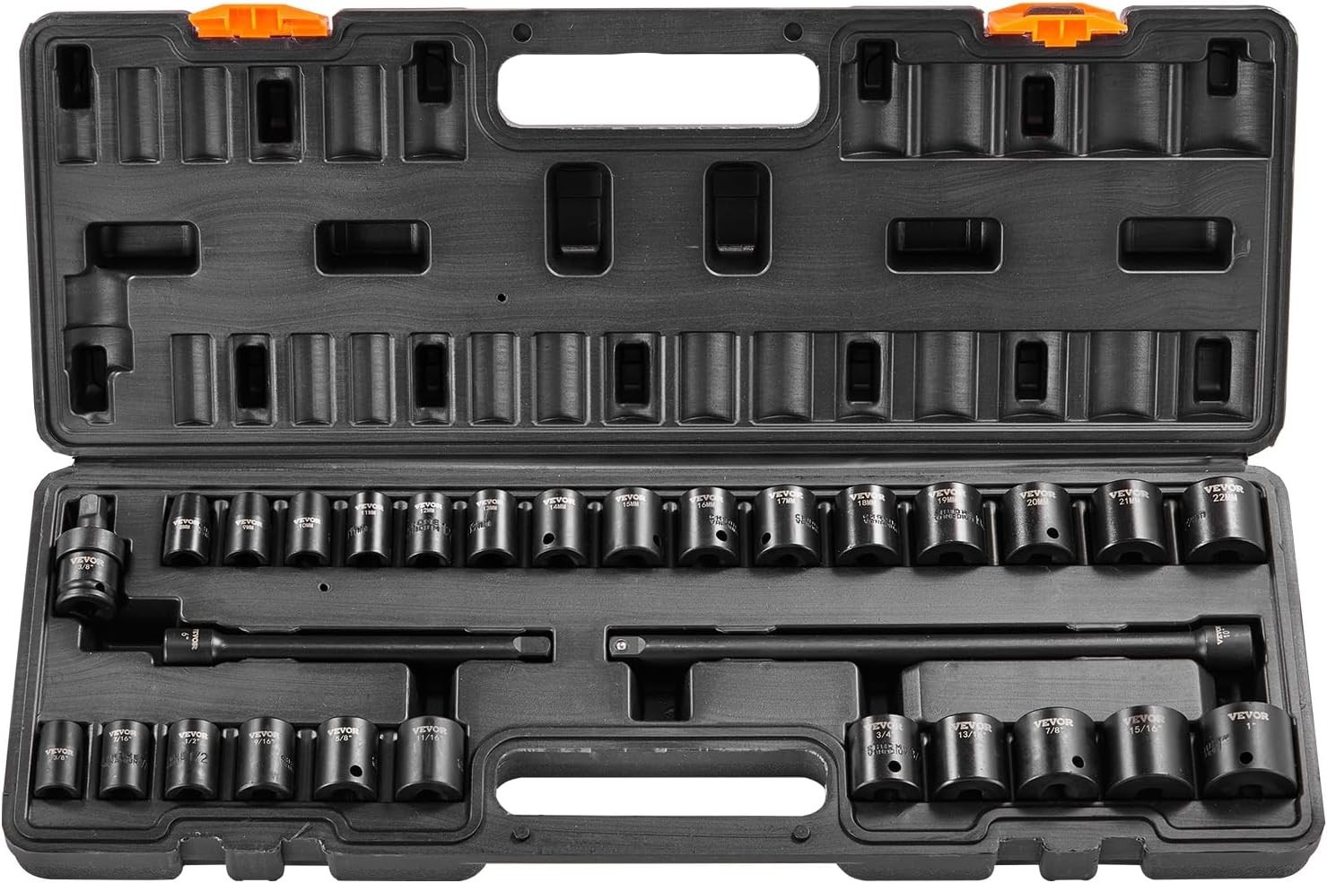 29-Piece 3/8″ Drive Impact Socket Set – SAE & Metric CR-V Alloy Steel