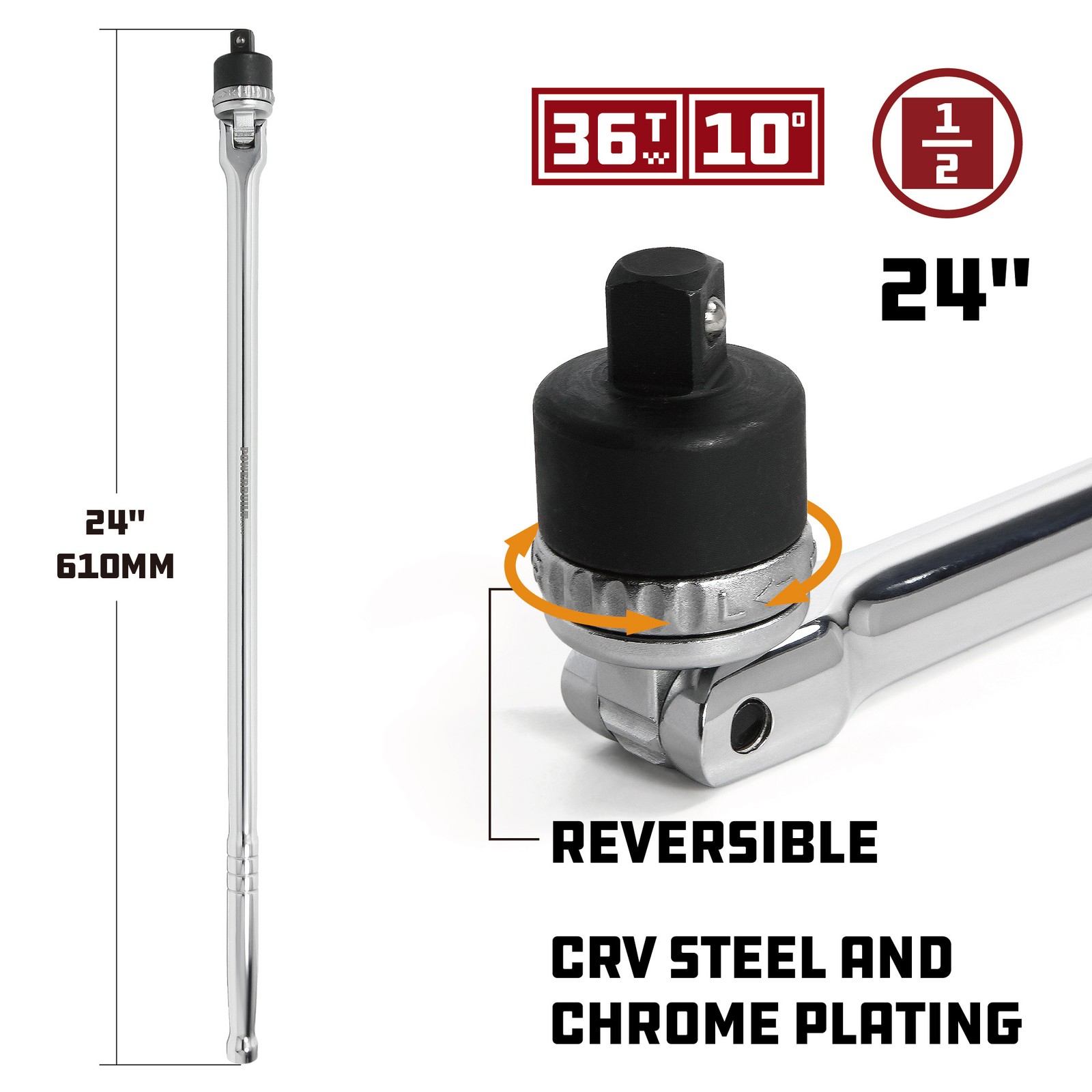 Powerbuilt 1/2 Inch Drive 24 Inch Ratcheting Flex Handle – 641700