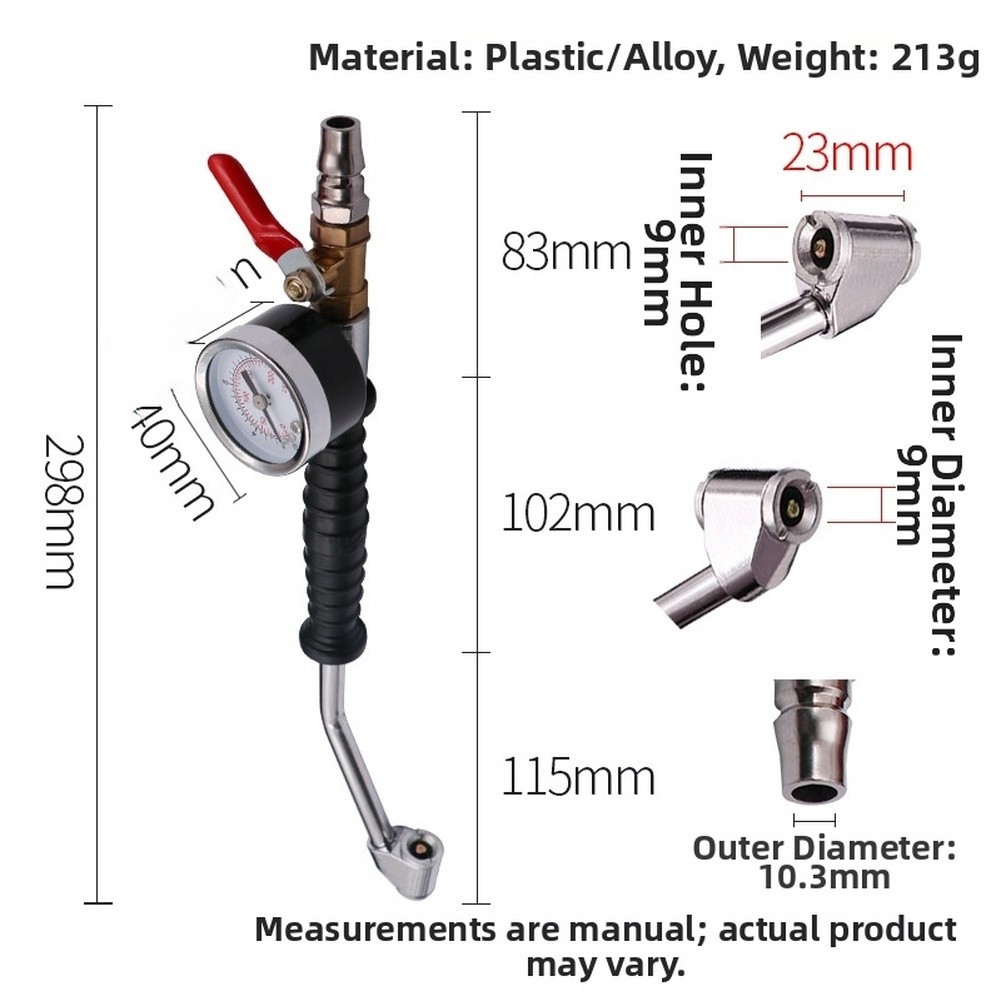 Heavy Duty Tire Air Pump Hose Extension with Pressure Gauge and Elbow Connector
