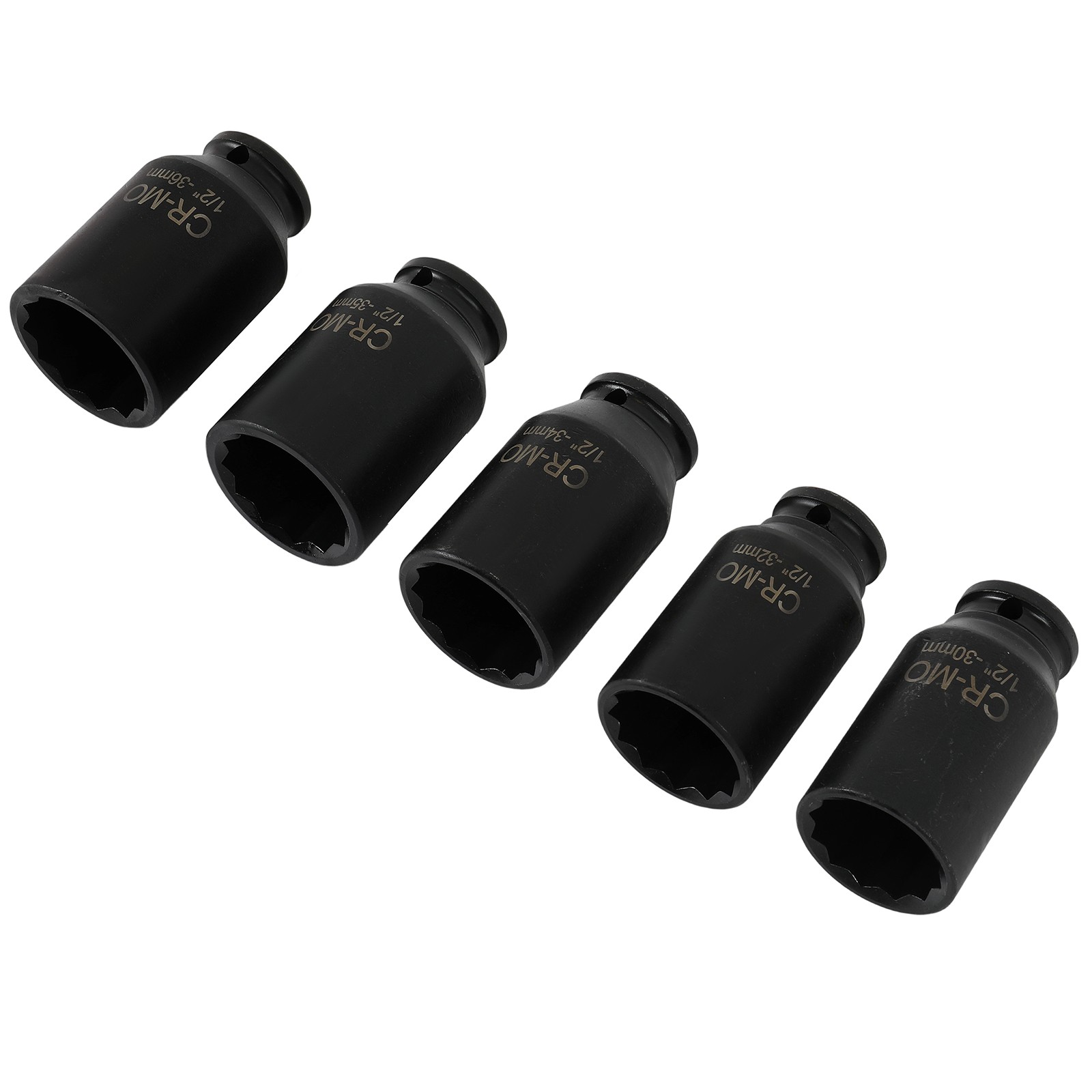 5pcs 1/2» Deep Spindle Axle Nut Socket Set 12 Point 30mm 32mm 34mm 35mm 36mm