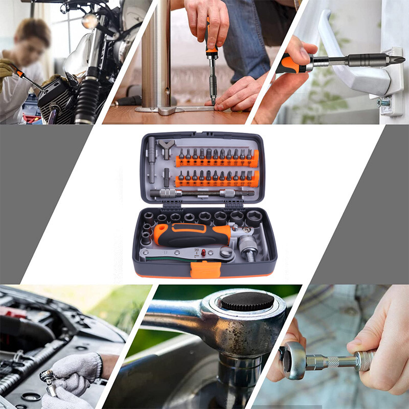 Professional 38 PCS Ratchet Spanner Socket Wrench Set 1/2″ 1/4″ 3/8″ Tool Kit