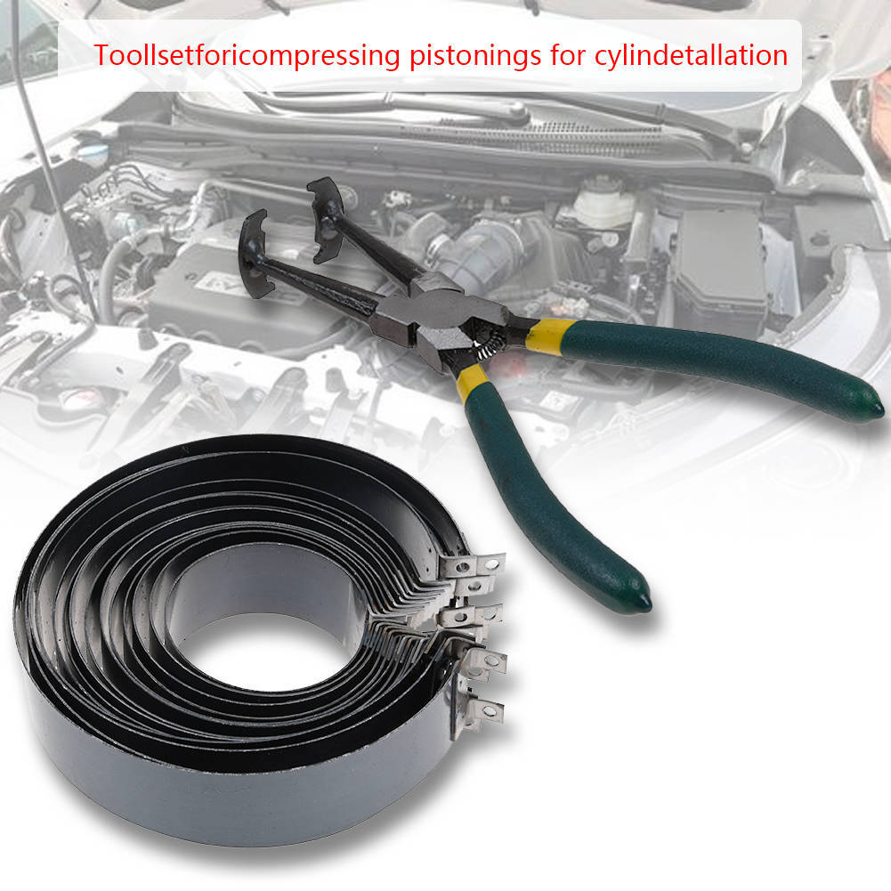 Motorcycle Piston Ring Compressor Cylinder Installer Tool Kit w/ Plier&14 Band