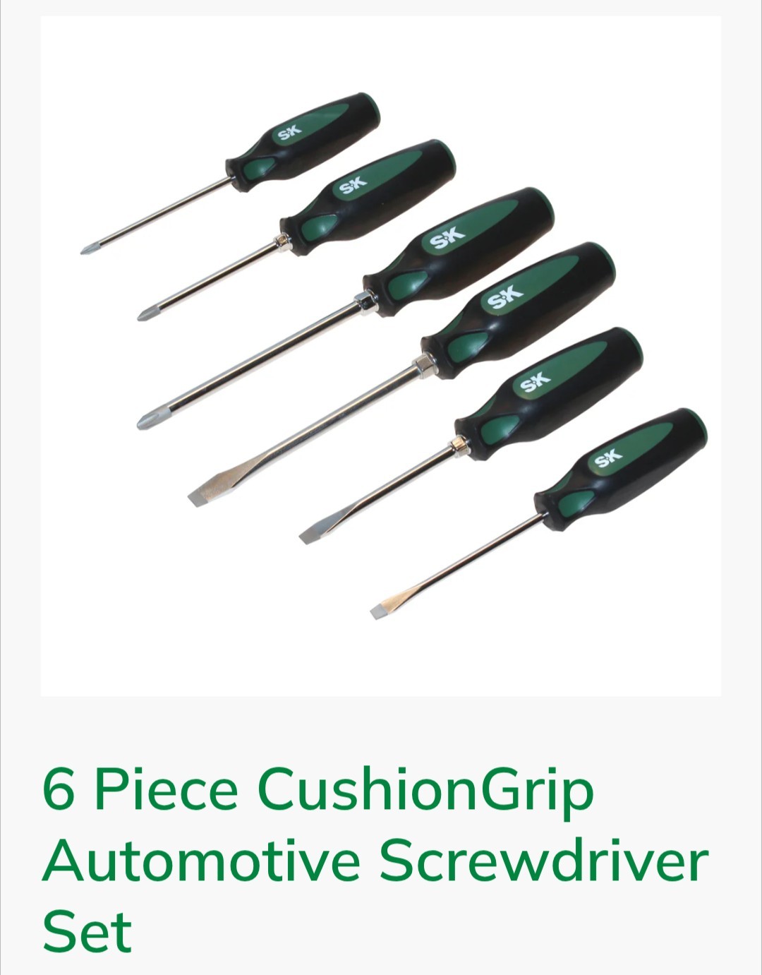 SK Professional Tools 6 Piece Cushion Grip Screwdriver Set Automotive LIFETIME W