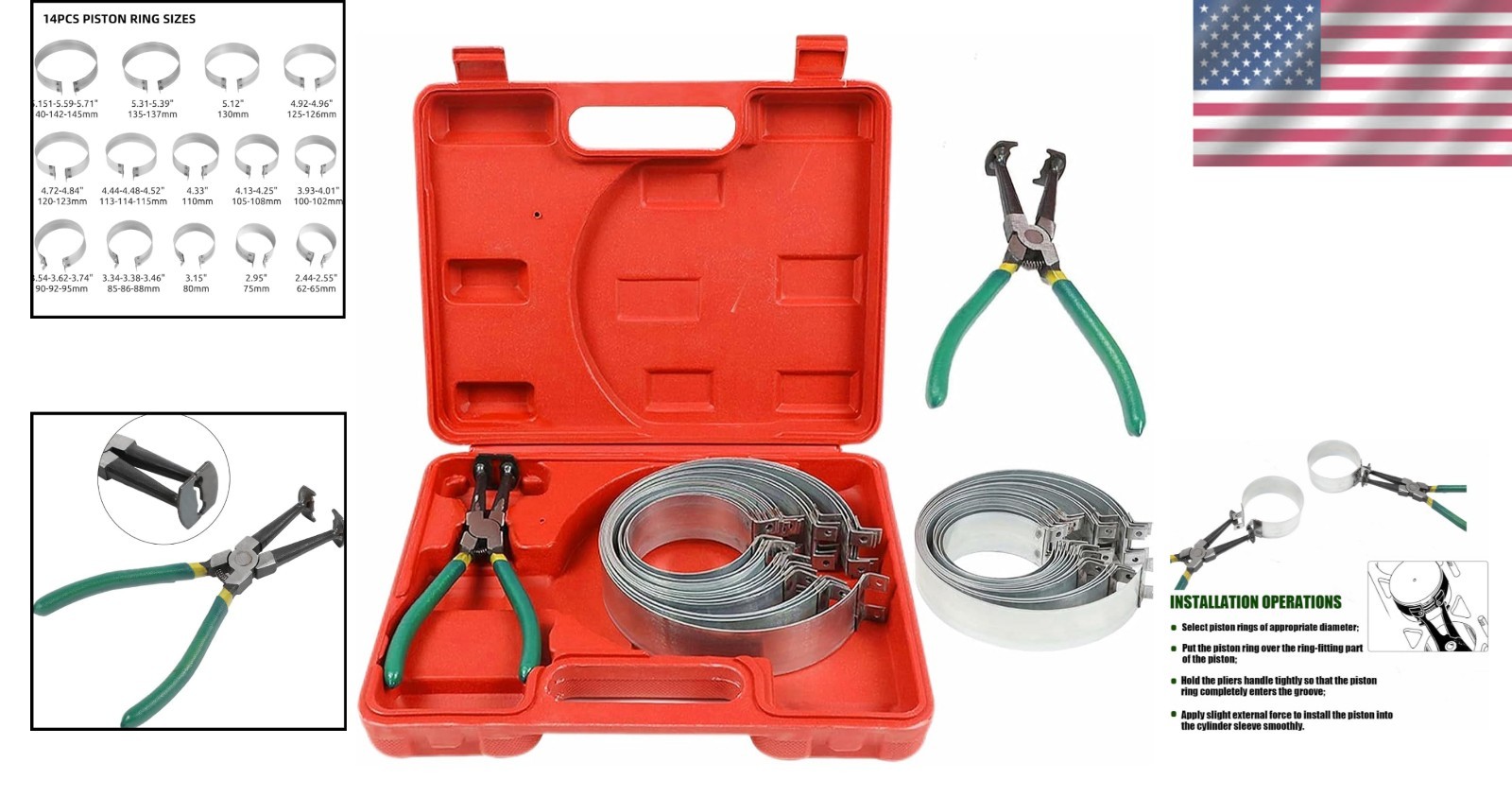 Precision Piston Installation Tools – 14PCS Ring Compressor Set in Plastic Case