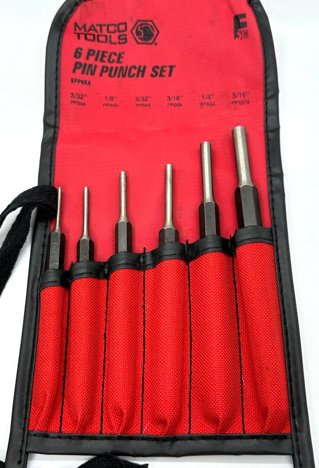 🇺🇸 NEW MATCO Tools USA Pin Punch Set Lot Straight Roll Red Storage Pouch 6pc