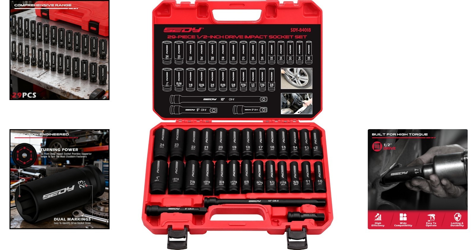 Professional 29-Piece Impact Socket Set – Chrome Vanadium with Plastic Case