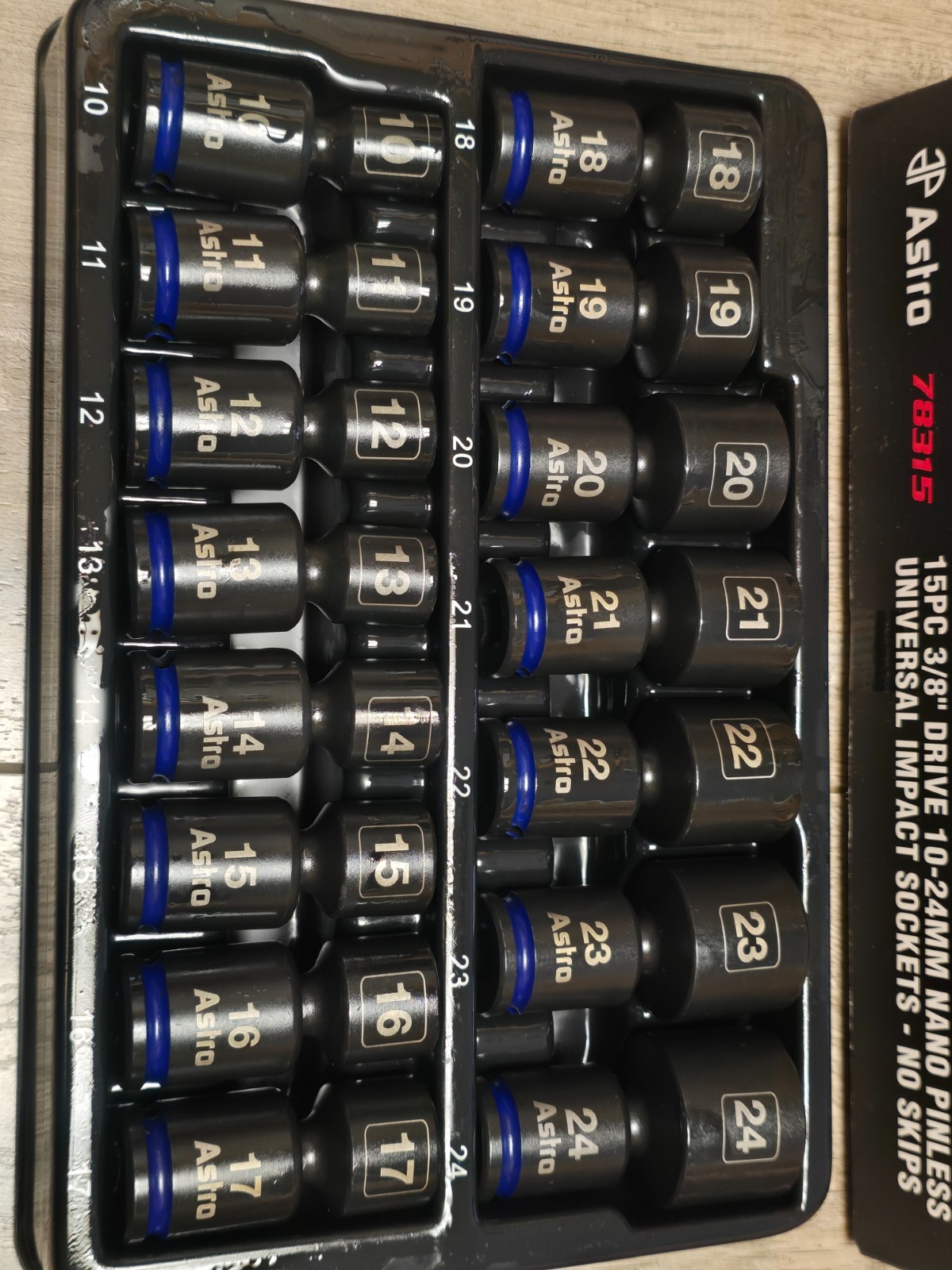 Astro Pneumatic Tools 78315, 3/8″ dr Pinless Universal Impact Socket Set 10-24mm