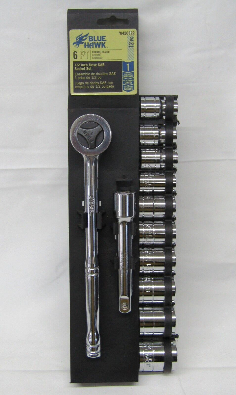 Blue Hawk 1/2 Drive 6 Point SAE 12-pc Socket Set Chrome Plated 0420122