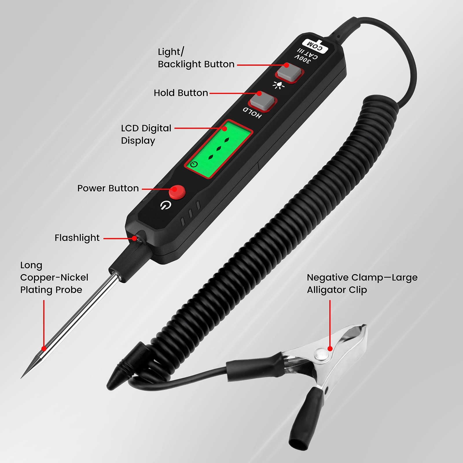 Smart Circuit Tester 0.8V-100V DC Voltage Meter, Digital Test Light, Backlight,
