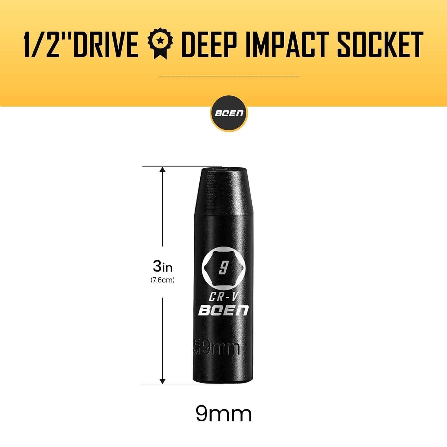 Durable 1/2″ Drive Deep Impact Socket 9mm – Laser Marked Cr-V Steel Performance