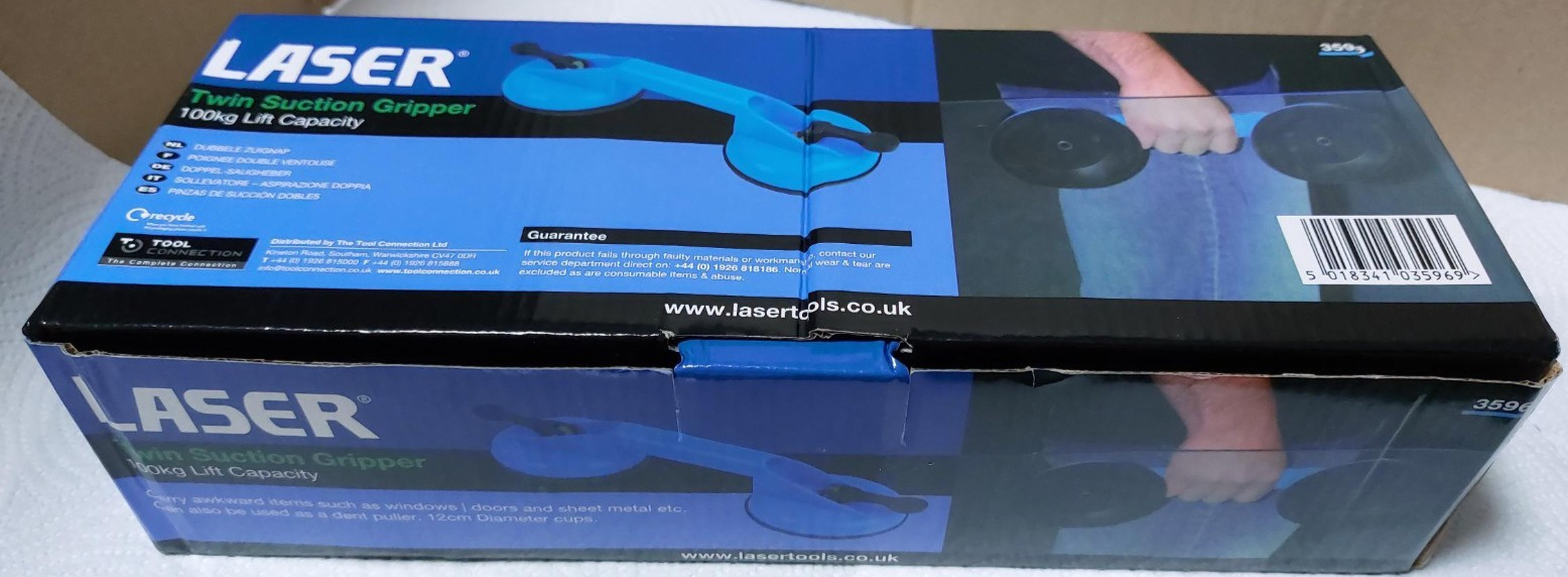 Laser Twin Suction Gripper Glass Lifter 100kg Capacity 12cm Cups Dent Puller Too
