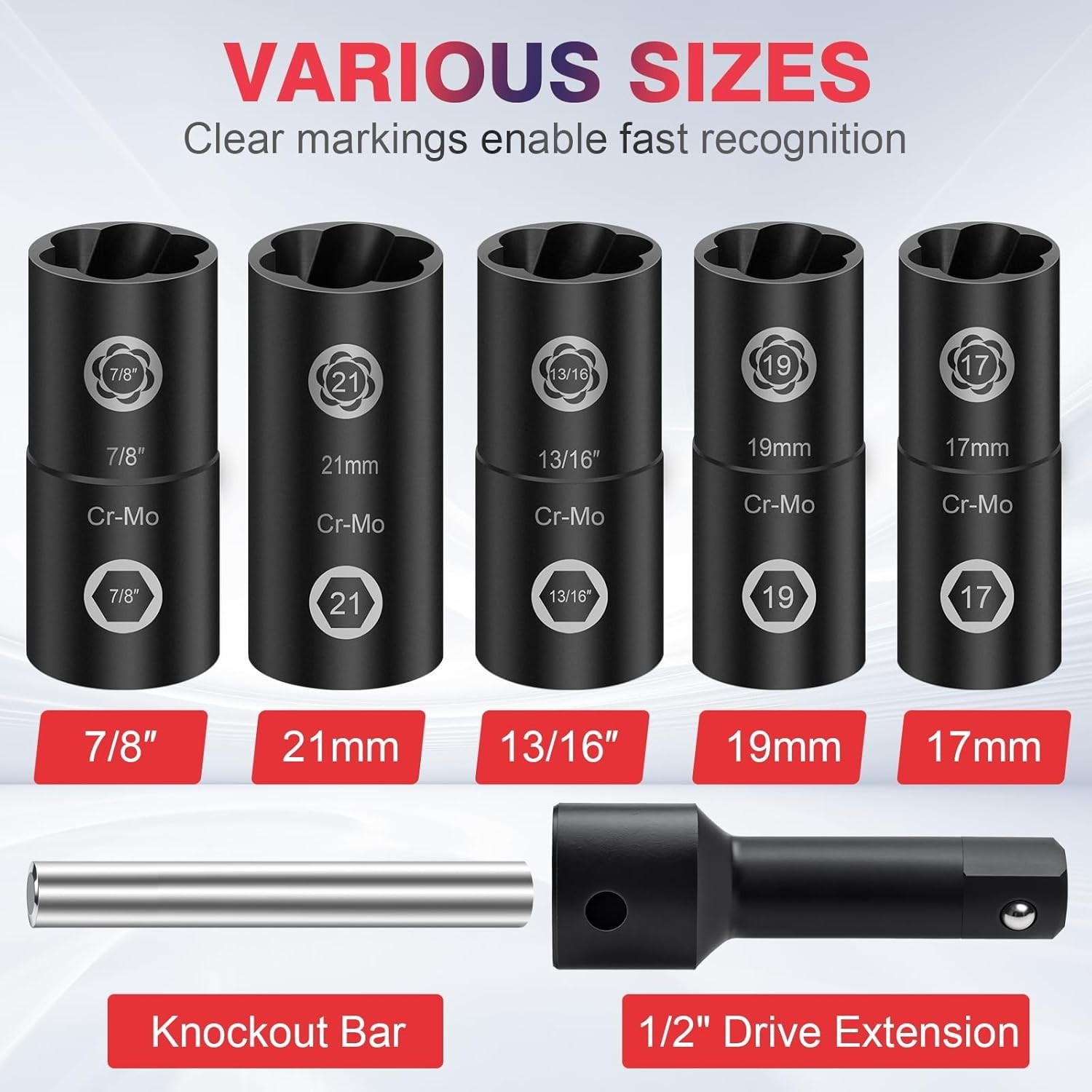 2 IN 1 Lug Nut Socket Set & Wheel Lock Removal Kit, 7 Piece Flip Socket Desig