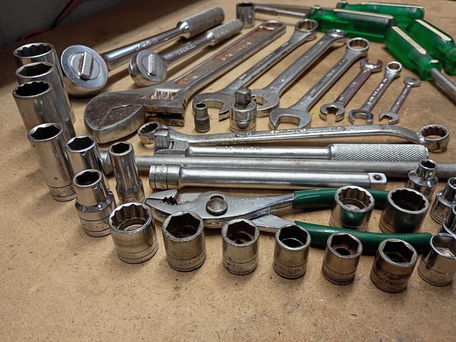 S-K TOOLS SOCKETS, EXTENSIONS WRENCHES, MIXED LOT MADE IN USA.