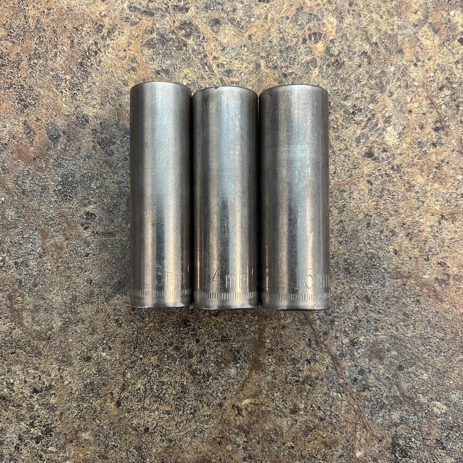 3 VTG 3/8″ DRIVE CRAFTSMAN METRIC 6 PT DEEP SOCKETS, 13mm, 14mm, 15mm USA