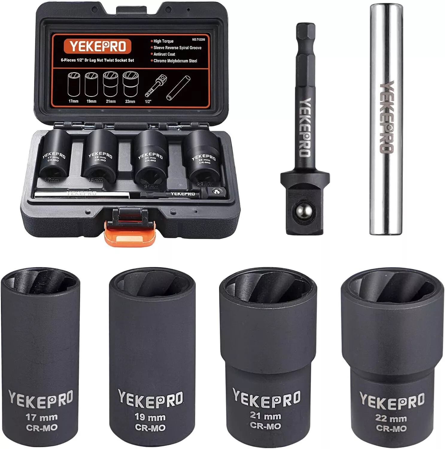 Wheel Lug Nut Remover Kit Remove Locked Nuts Damaged Bolt Extractor Twist Socket