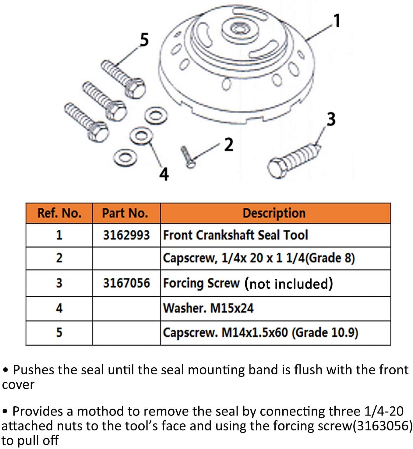 3162992 Front Crankshaft Seal Removal & Installation Tool for Cummins ISX QSX