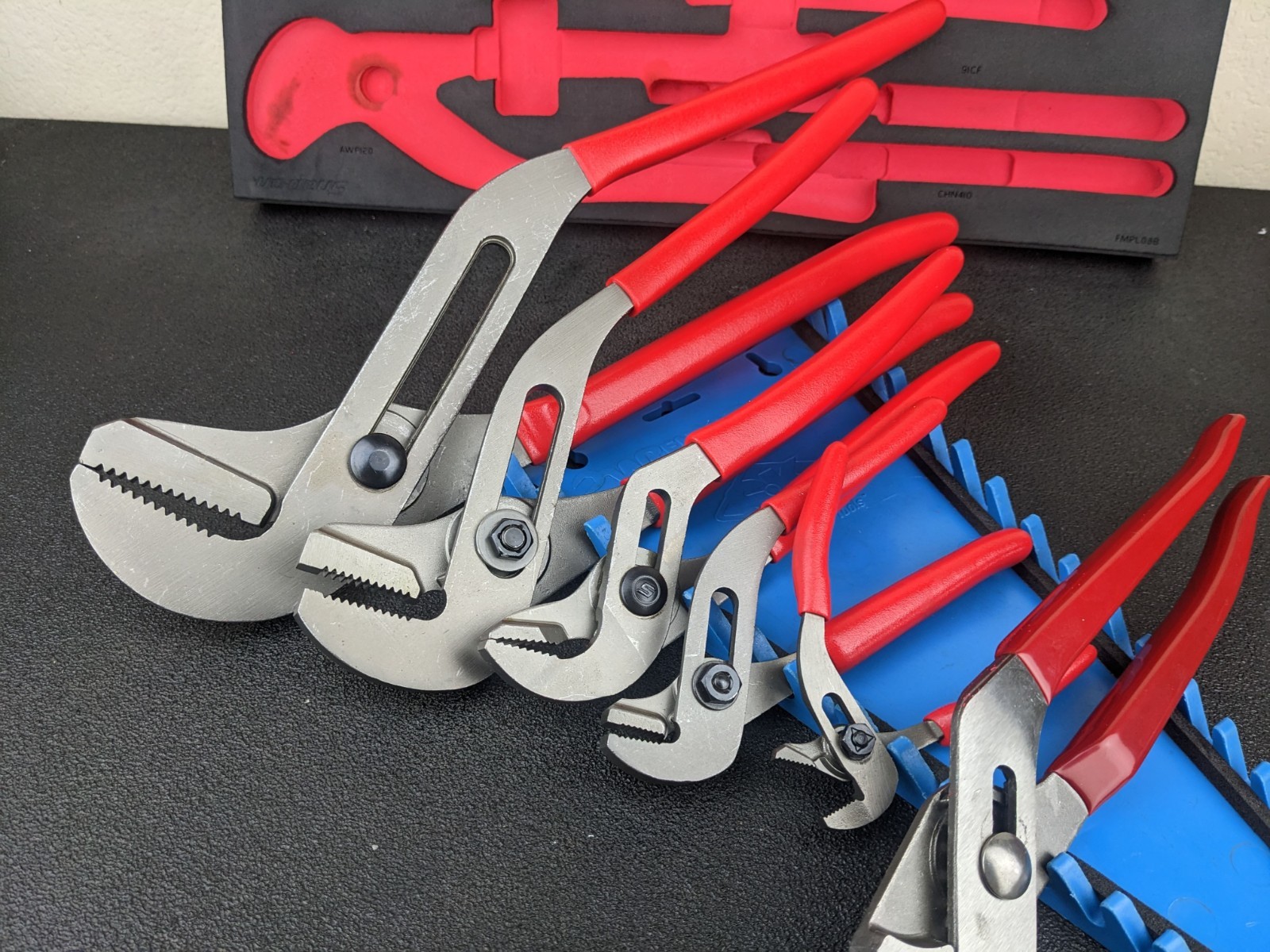 #bp054 Snap-on Tools USA NEW RED Adjustable Joint Pliers Foam Set PLAJ600FR