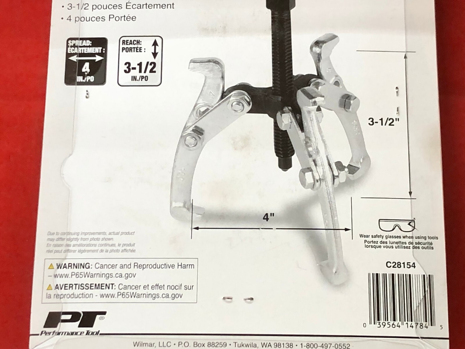 PERFORMANCE TOOL C28154 GEAR PULLER 4″ INCH REVERSIBLE 3 JAW 3-1/2″ REACH
