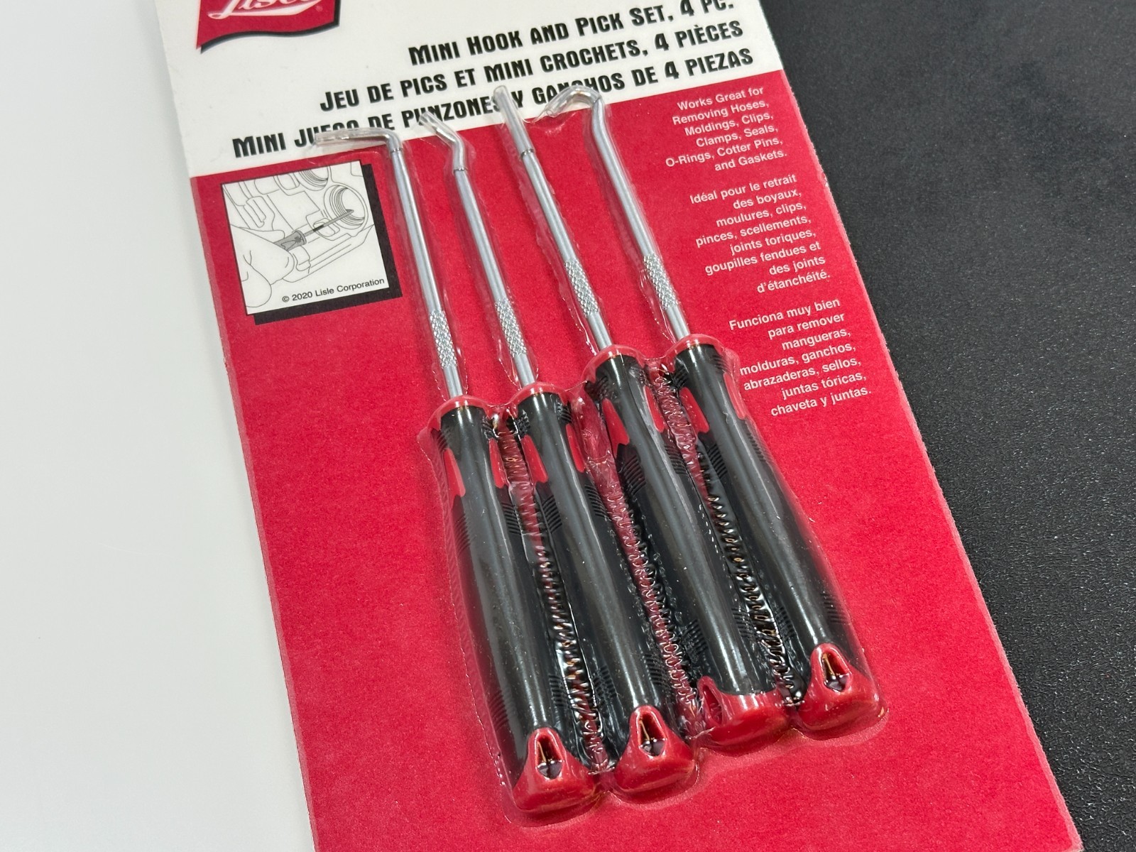 🆕 Lisle Tools 31750 4pc Dual Material Soft Grip Handle Mini Hook & Pick Set