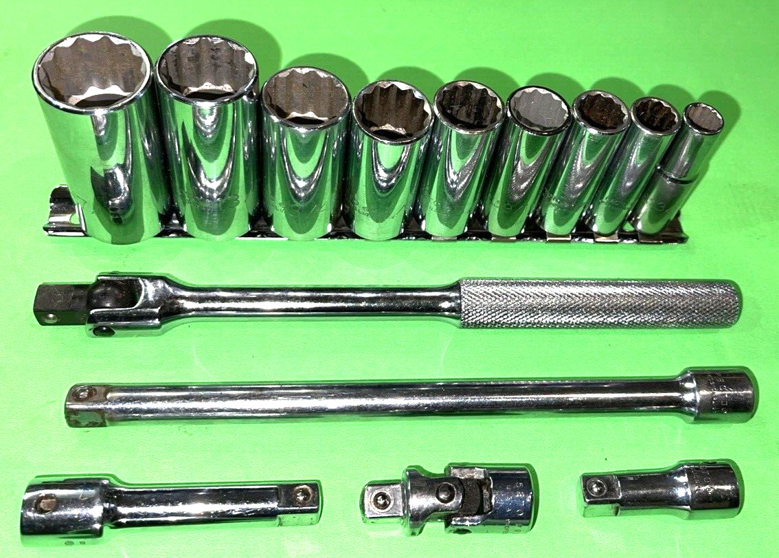 PROTO TOOLS 15 PIECE 3/8 DRIVE SAE. GENERAL SERVICE 12-POINT DEEP SOCKET SET