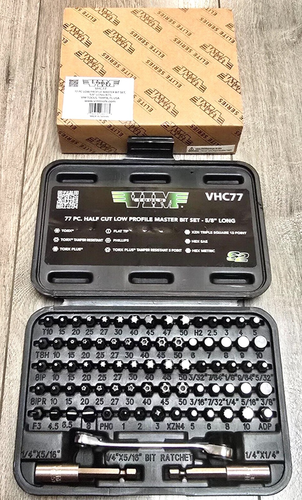 VIM Tools VHC77 77 Piece Half Cut Master Bit Set Stubby SAE Metric Torx