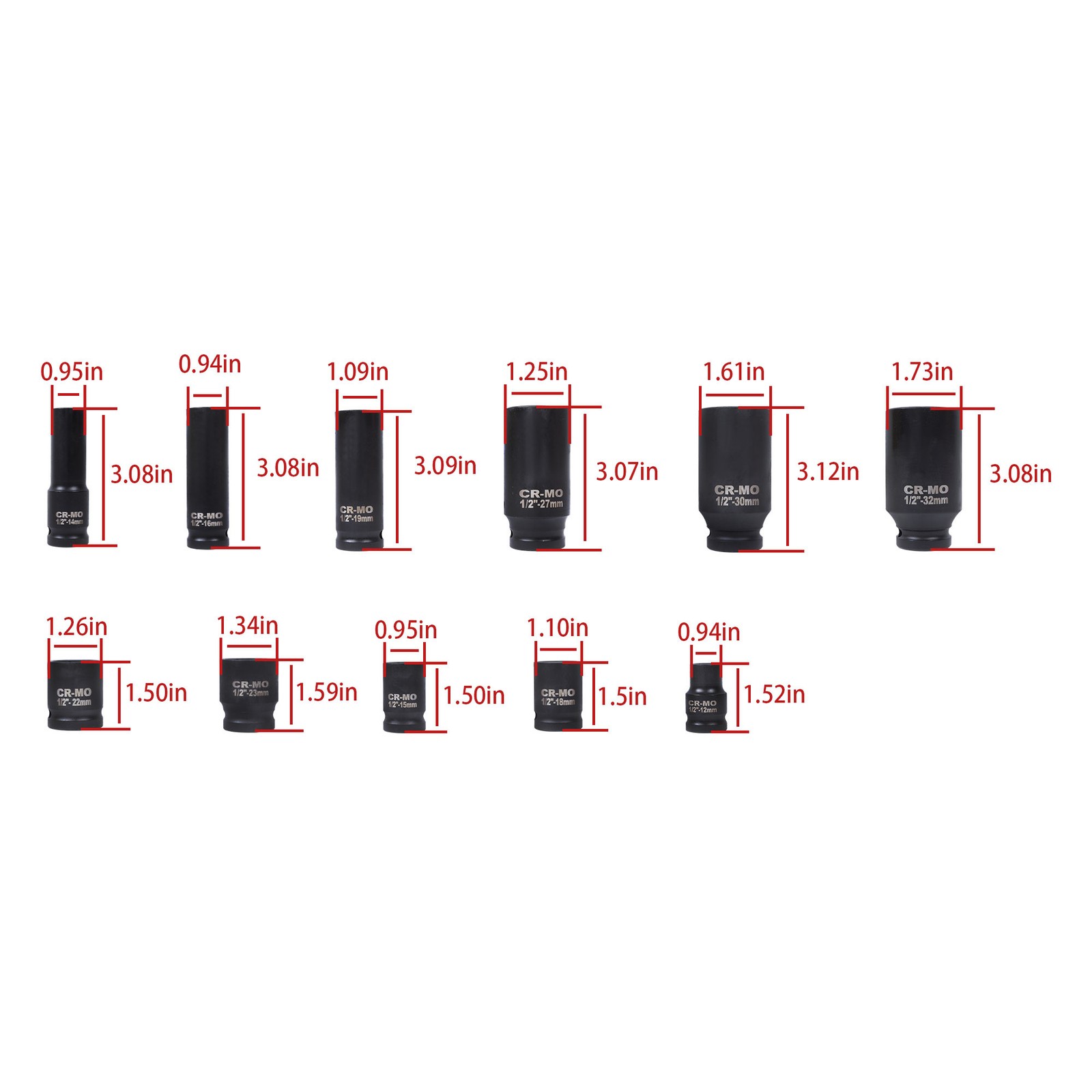 1/2″ Inch 35Pcs Deep Impact Socket Set Drive 8-32mm Metric Garage Sae With Box