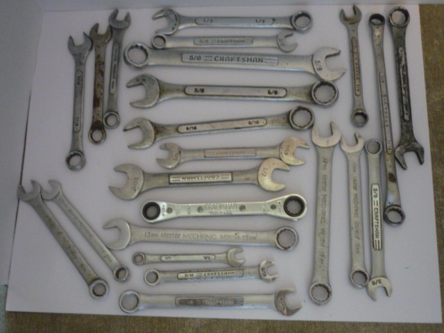 Lot of 23 wrenches, open and box end , Craftsman, SK, Master Mechanic & more.