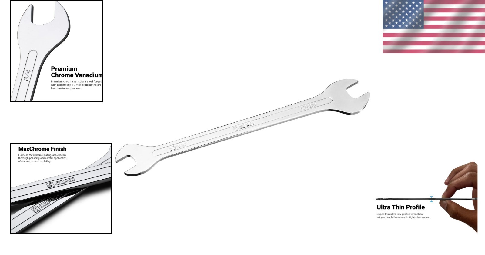 Lightweight 12 mm x 13 mm Chrome Vanadium Super-Thin Wrench for Professionals