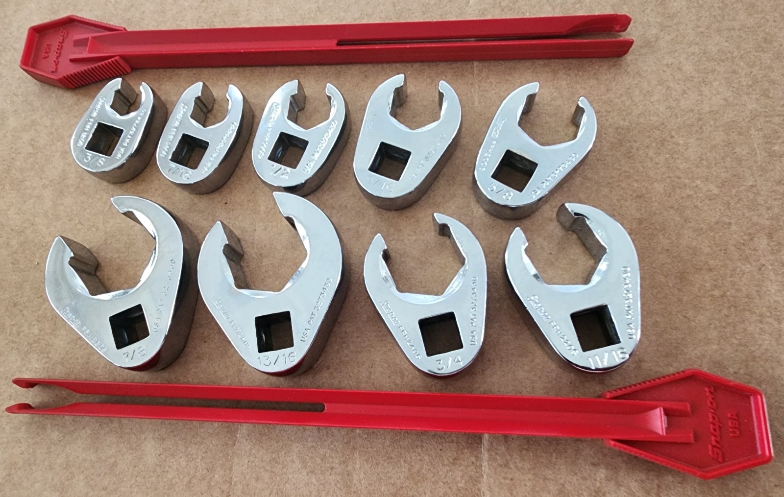 Snap-On 9 pc 3/8 Dr 6Pt SAE Flare Nut Crowfoot Wrench Set 207SFRH 13/16 7/8 Incl