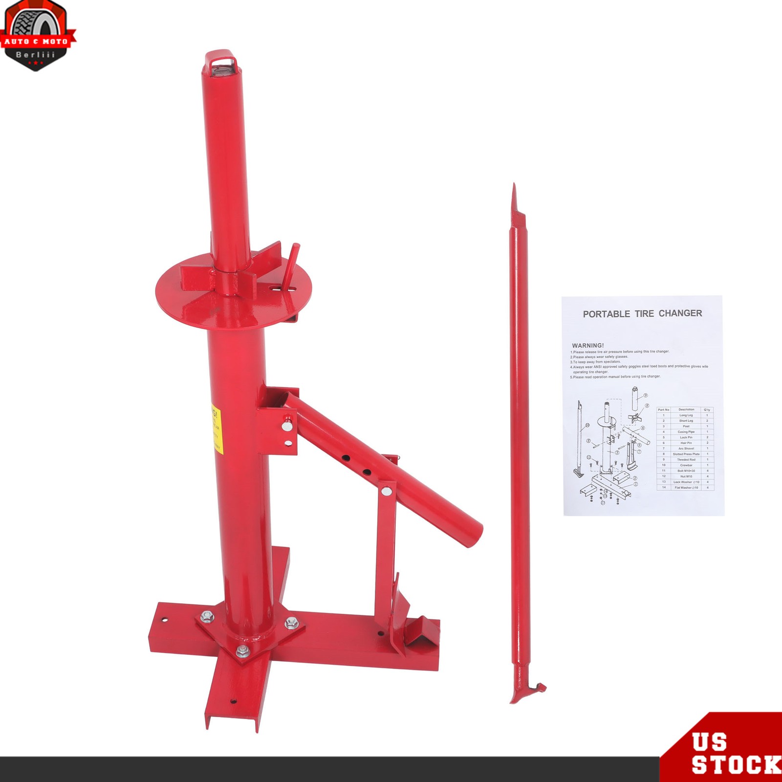 Portable Hand Bead Breaker Mounting Tool 8″ to 16″ Tires Manual Tire Changer Red