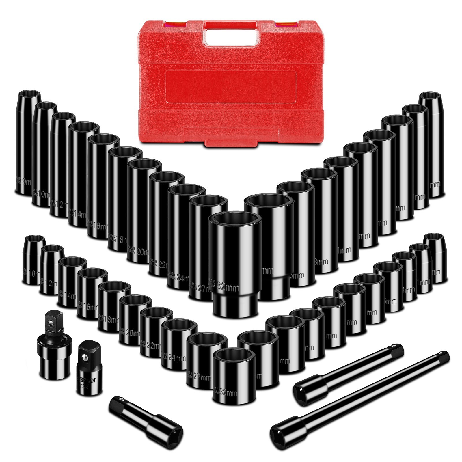 45 pcs 1/2″ Drive Metric Impact Socket Set, Deep & Shallow Socket Set 9-32mm