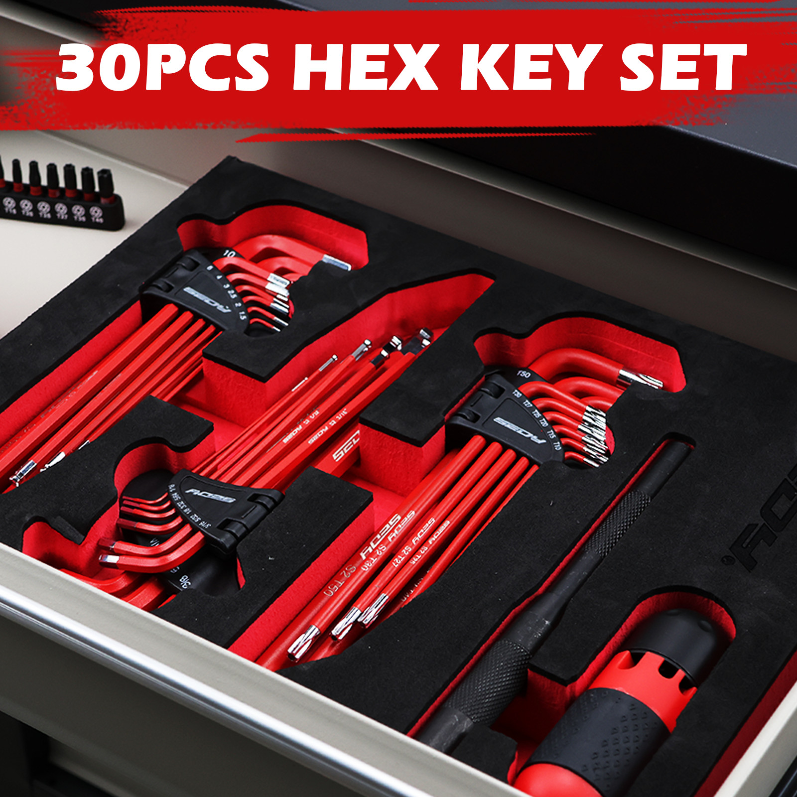 30PC Hex Torx Key Set Ball End Allen Wrench Grip Handle Extension Bar S2 MM Inch