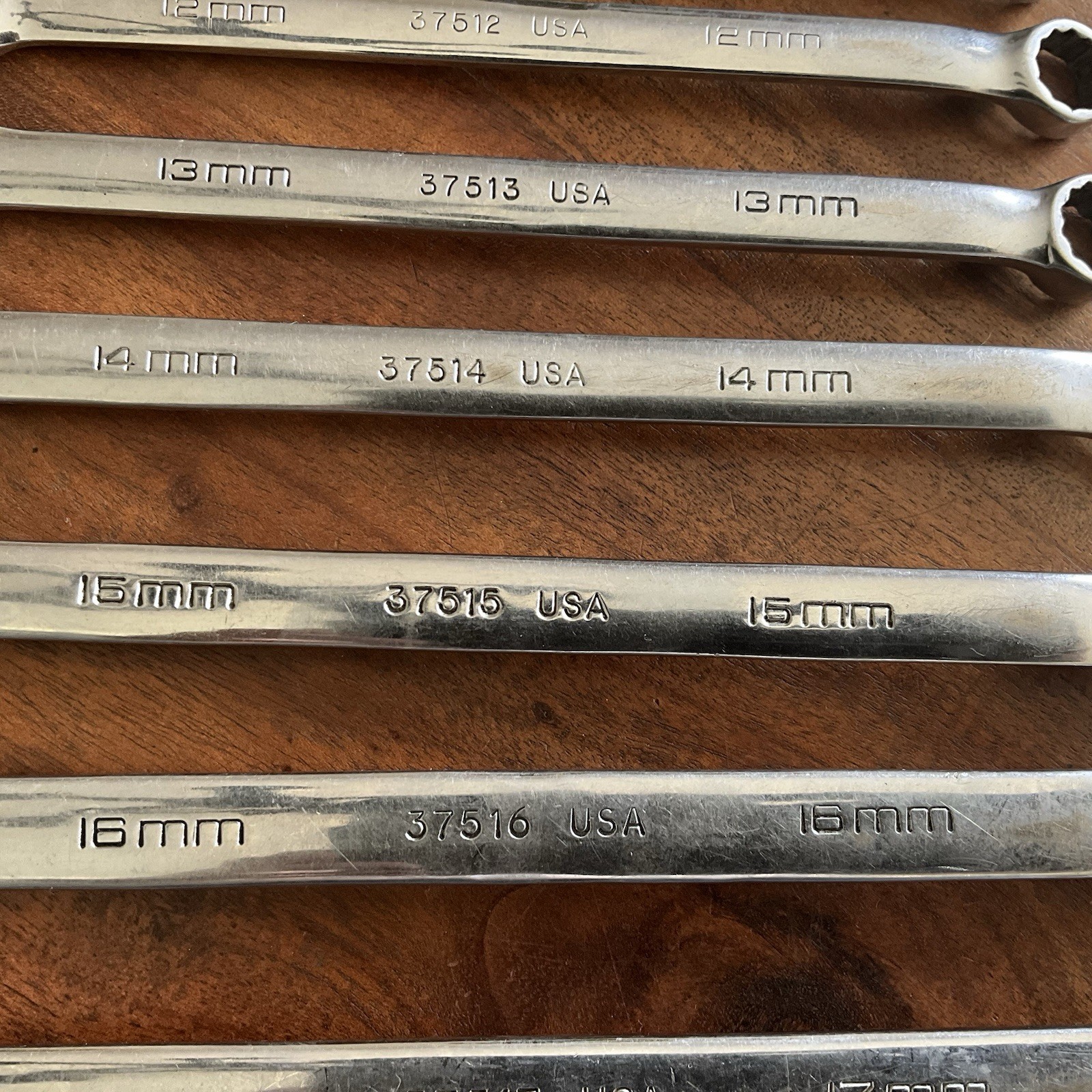 Vintage Husky Polished Chrome Combination Wrench Set Metric 19mm – 10mm USA