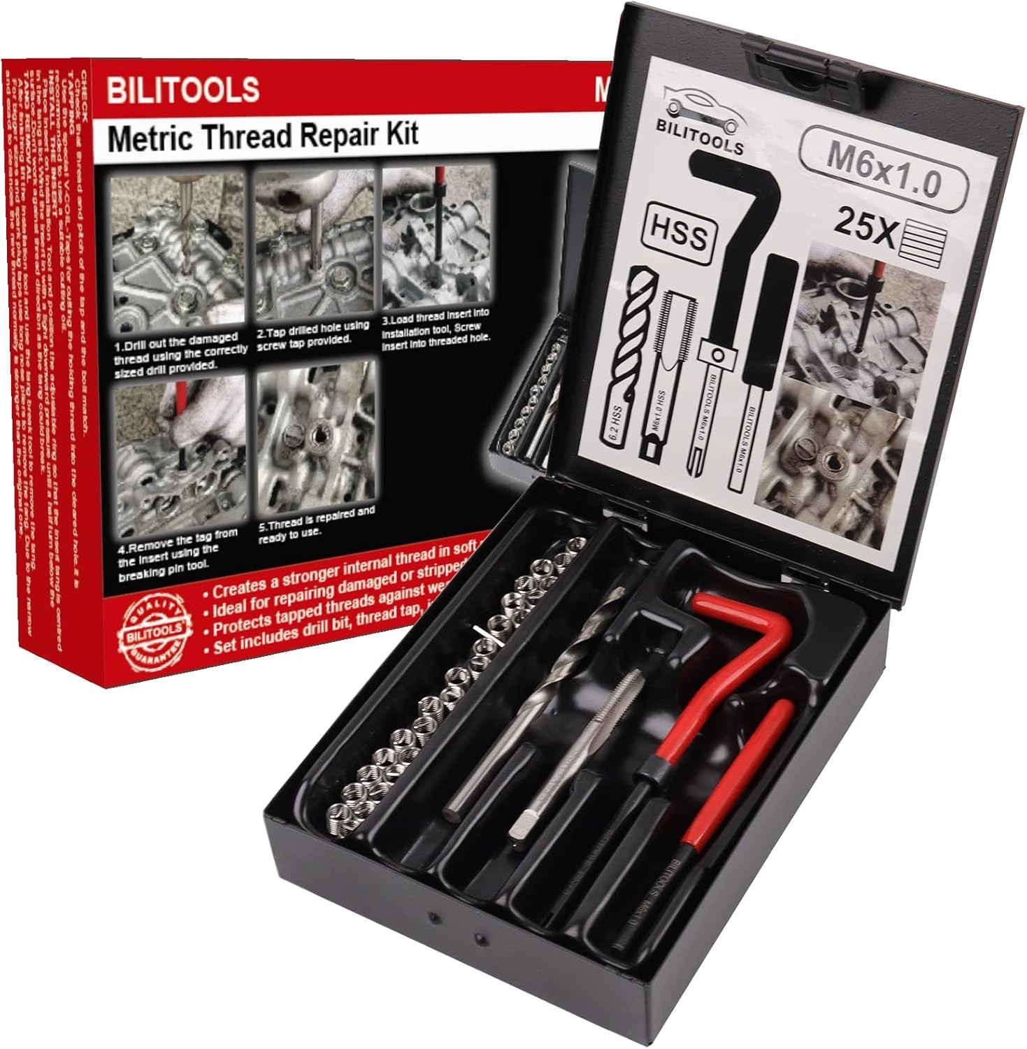 Durable M6x1.0 Thread Repair Kit: Ideal for Metals & Automotive Applications