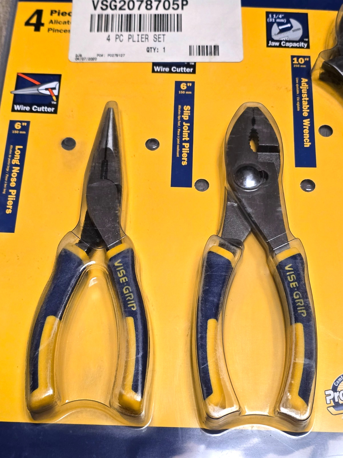 Irwin / ViseGrip 4pc Pro Comfort Grip Pliers & Adjustable Wrench Set #2078705